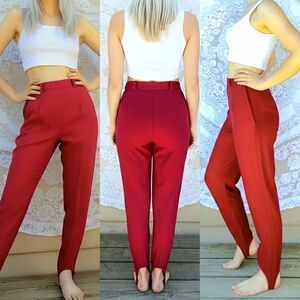Vtg 80s AJ red sexy pleated side zip high waist leggings stirrup pants 4-6 NWOT
